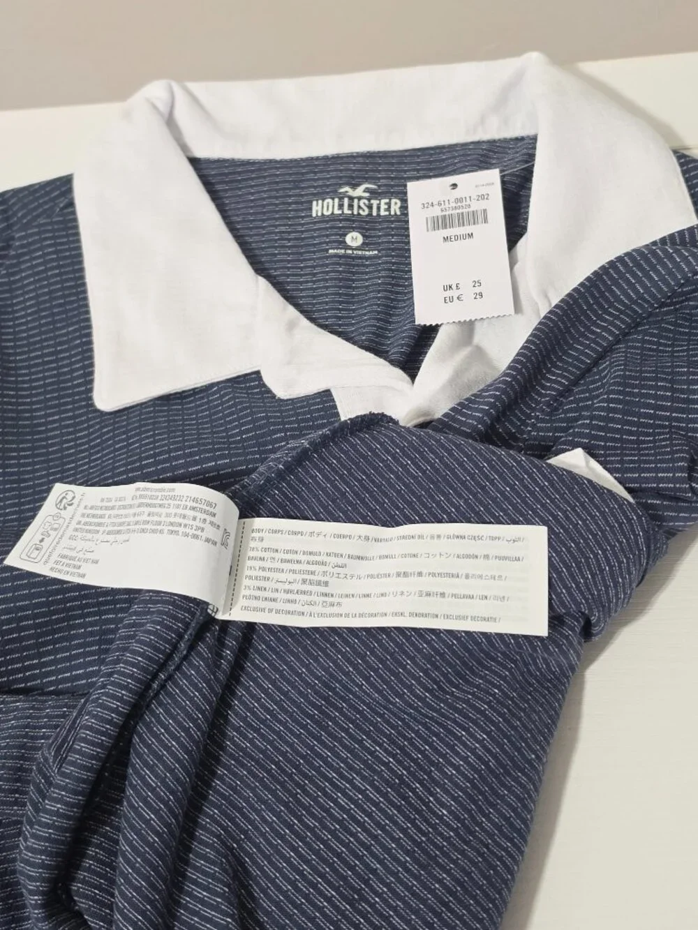 Hollister Men's Polo Shirt - Blue/ Micro White Stripe - Size M - 657380520